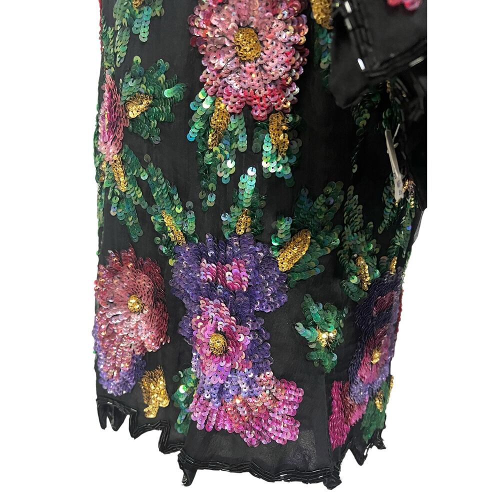 Laurence Kazar Vintage Women’s Silk Floral Sequin Beaded Top Short Sleeve Sz 1X - Picture 5 of 10